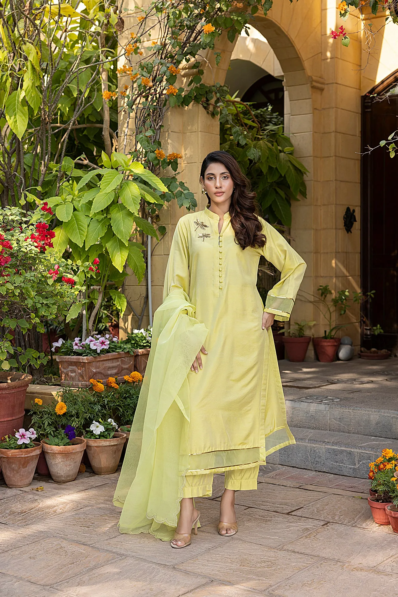 Classic Lemon Hand-Embroidered stitched 3-piece