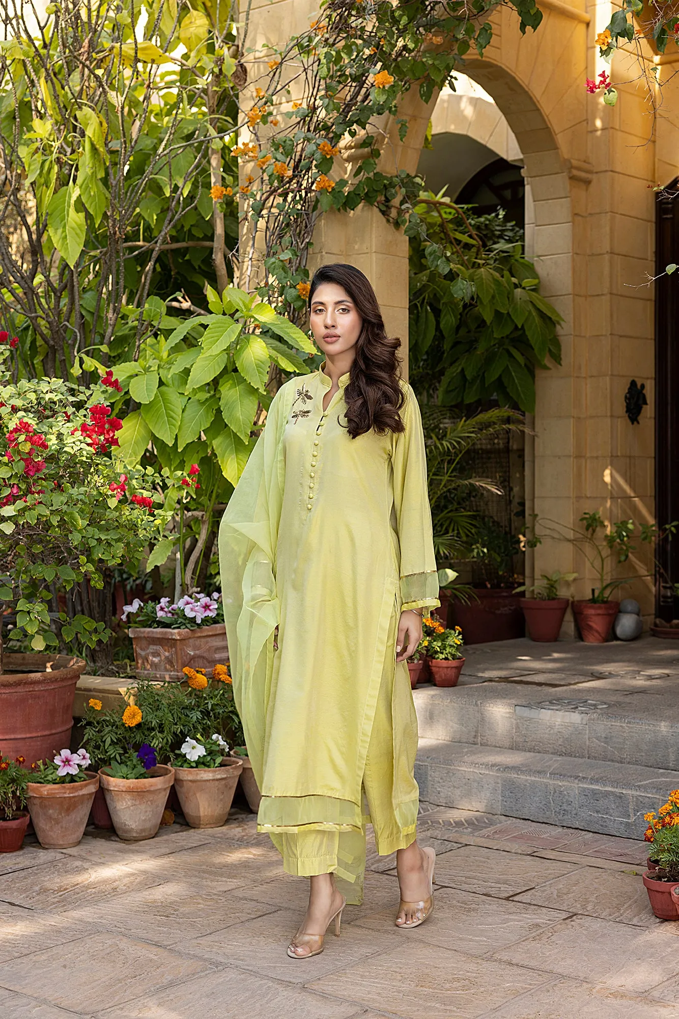 Classic Lemon Hand-Embroidered stitched 3-piece