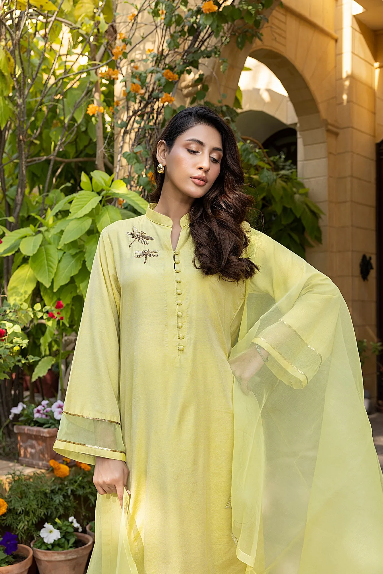 Classic Lemon Hand-Embroidered stitched 3-piece