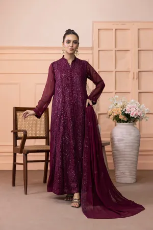 Classic Maroon Embroidered stitched 3-piece