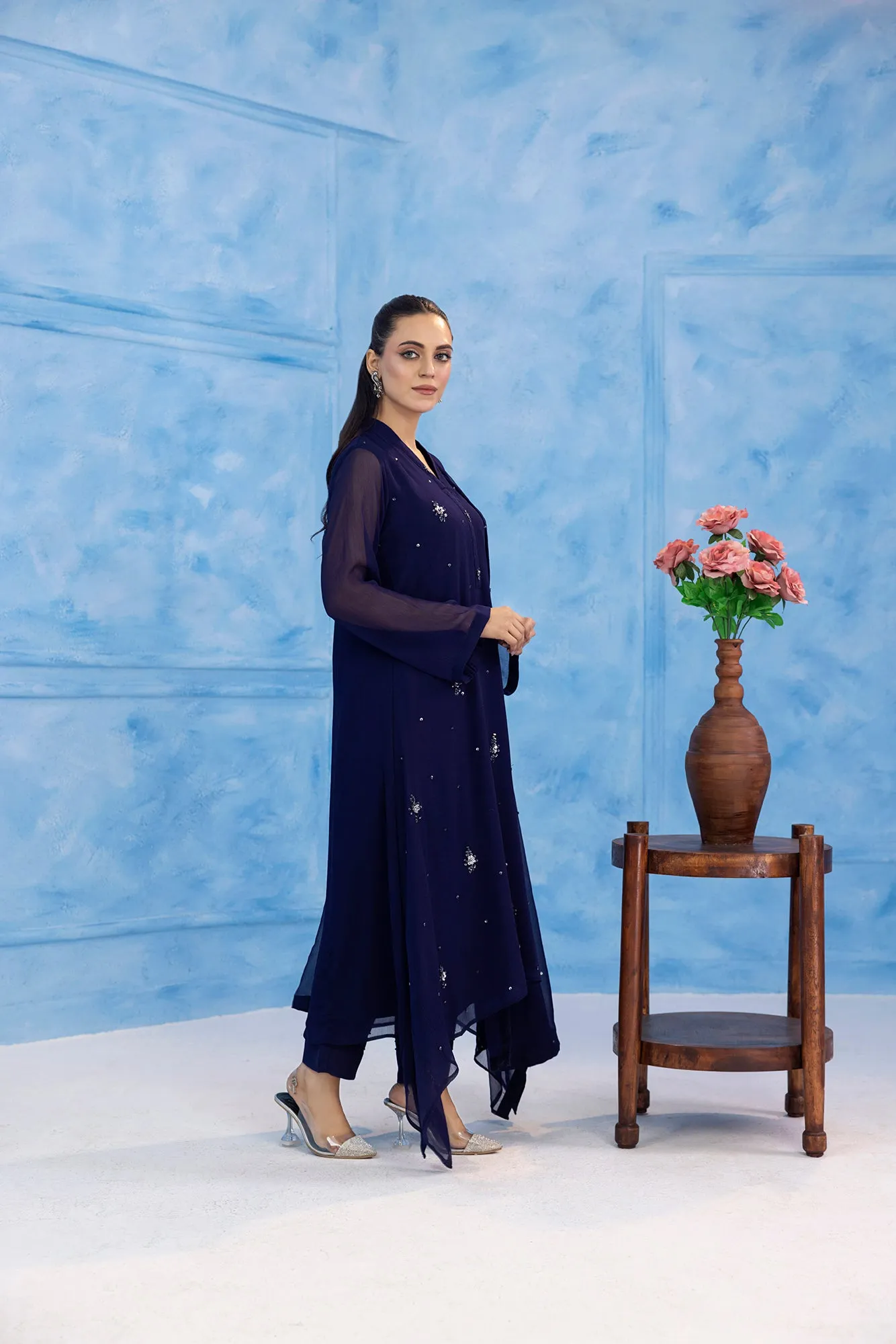 Classic Navy Blue Embroidered stitched 3-piece