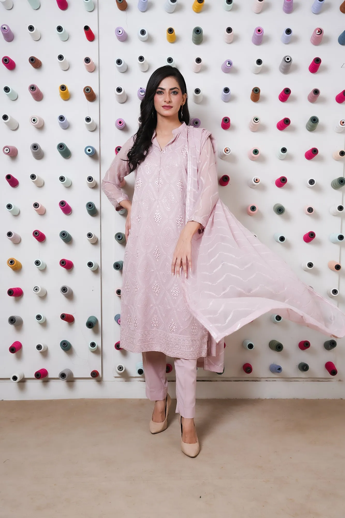 Classic Tea Pink Embroidered stitched 3-piece