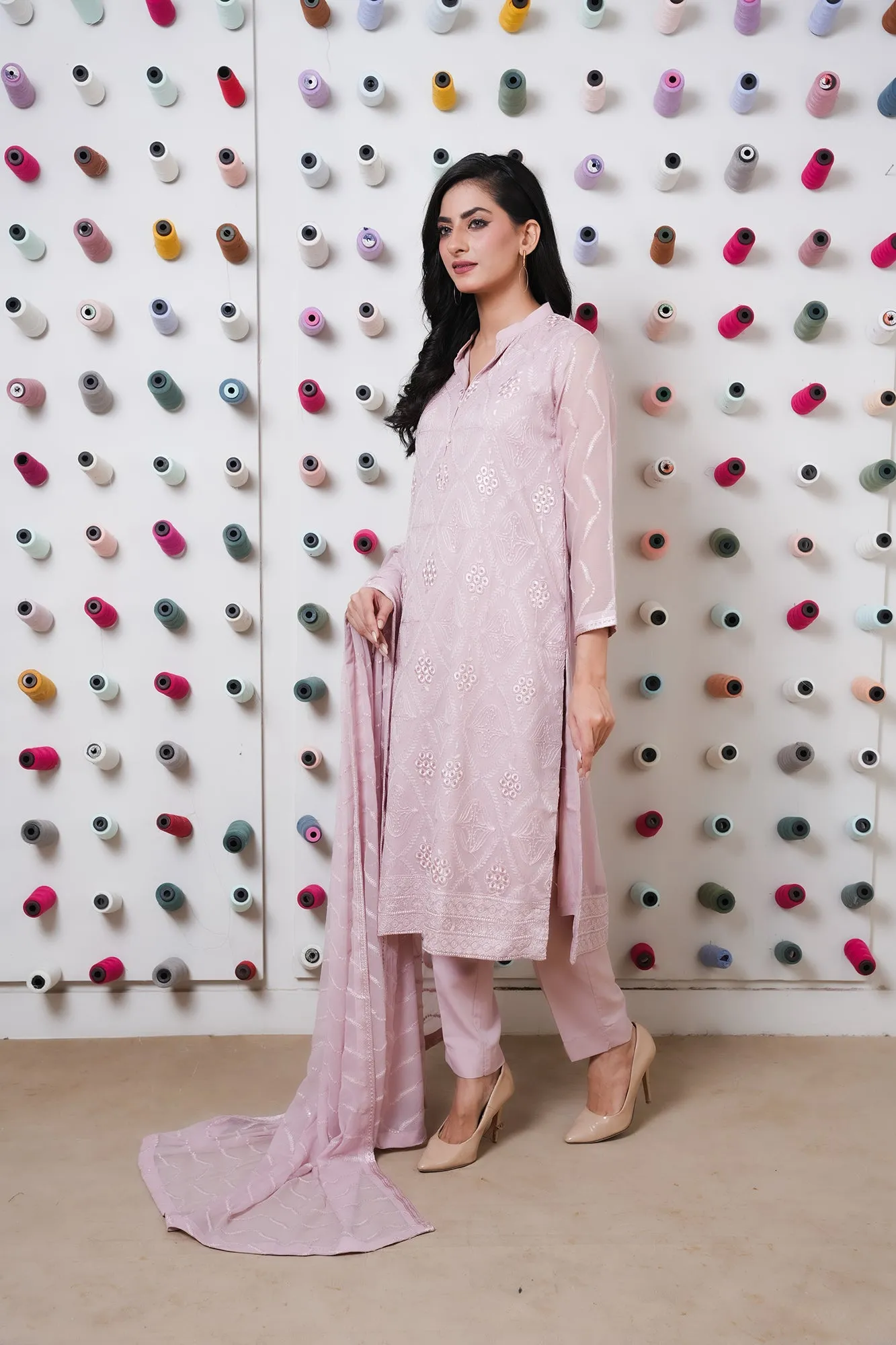 Classic Tea Pink Embroidered stitched 3-piece