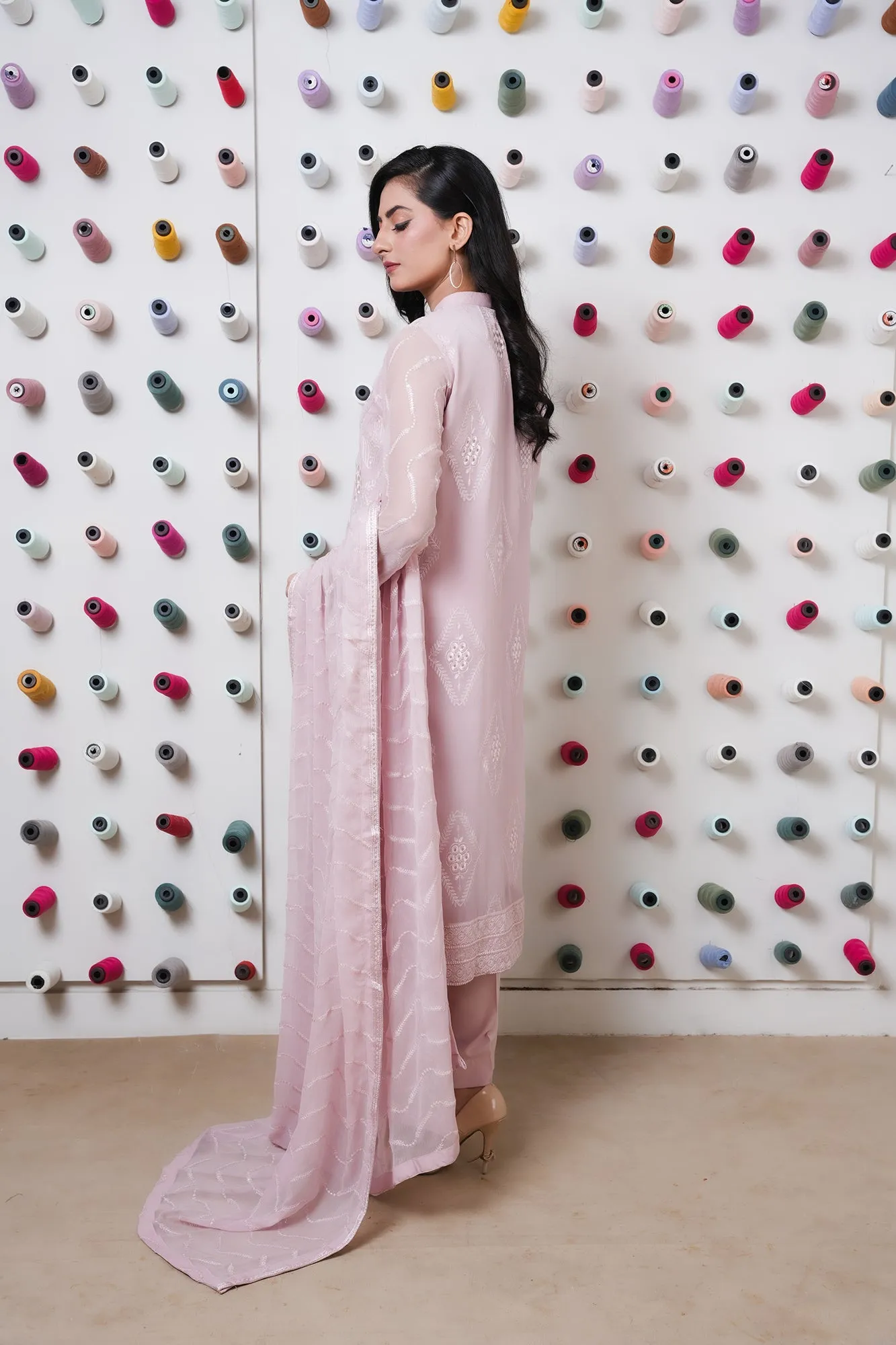 Classic Tea Pink Embroidered stitched 3-piece