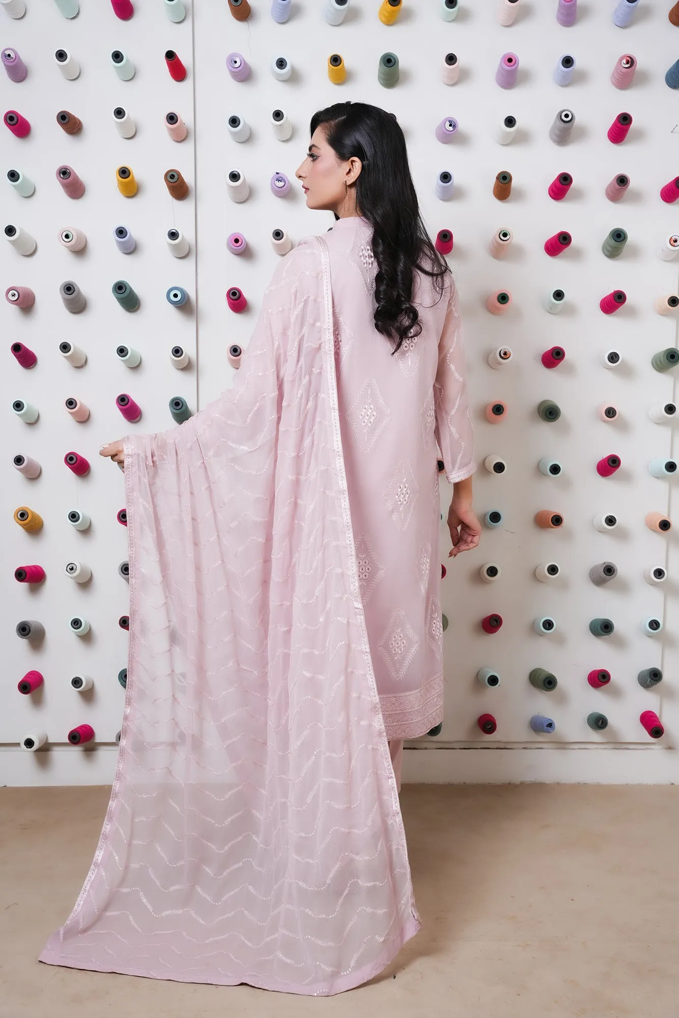 Classic Tea Pink Embroidered stitched 3-piece