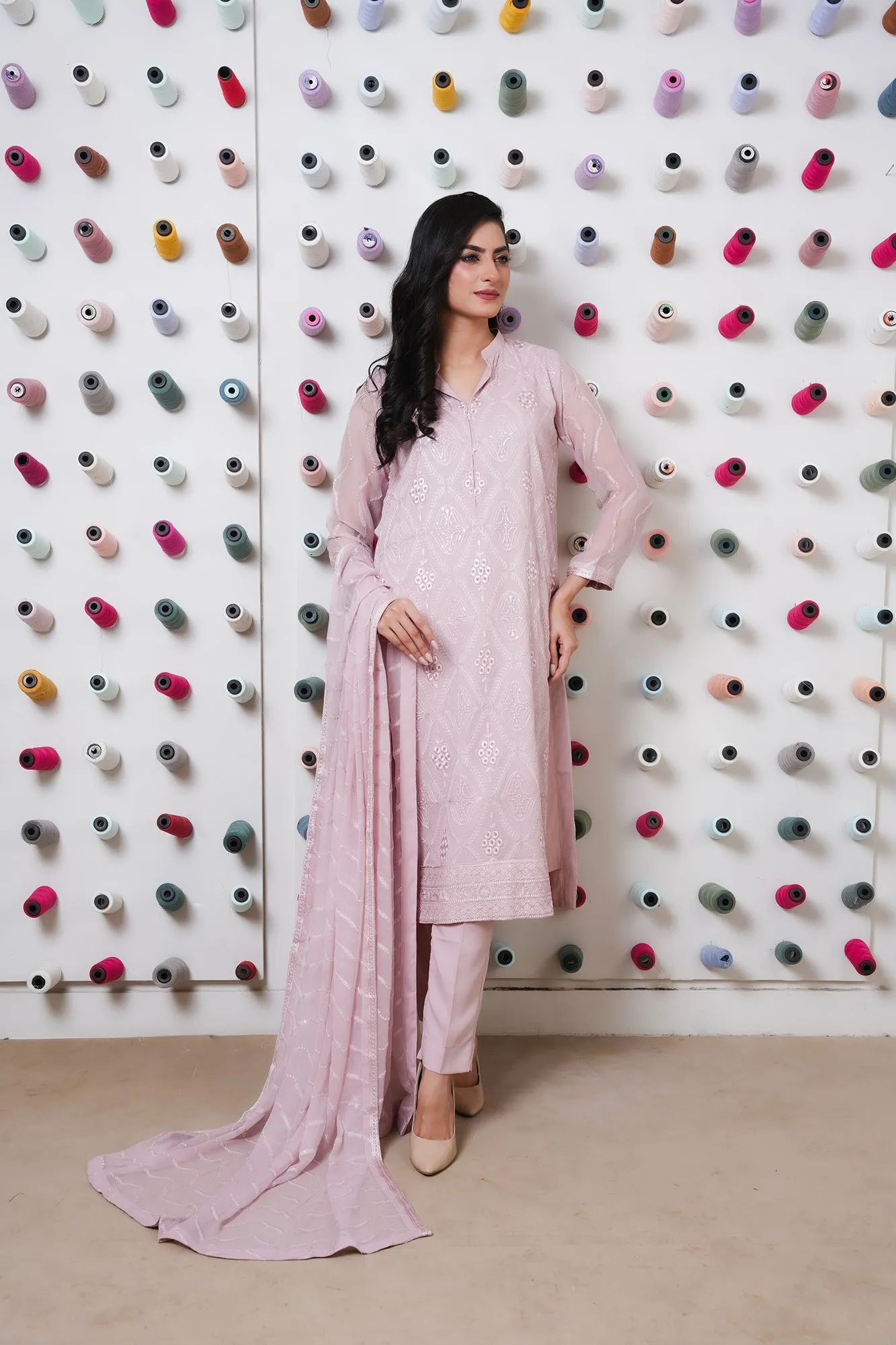 Classic Tea Pink Embroidered stitched 3-piece