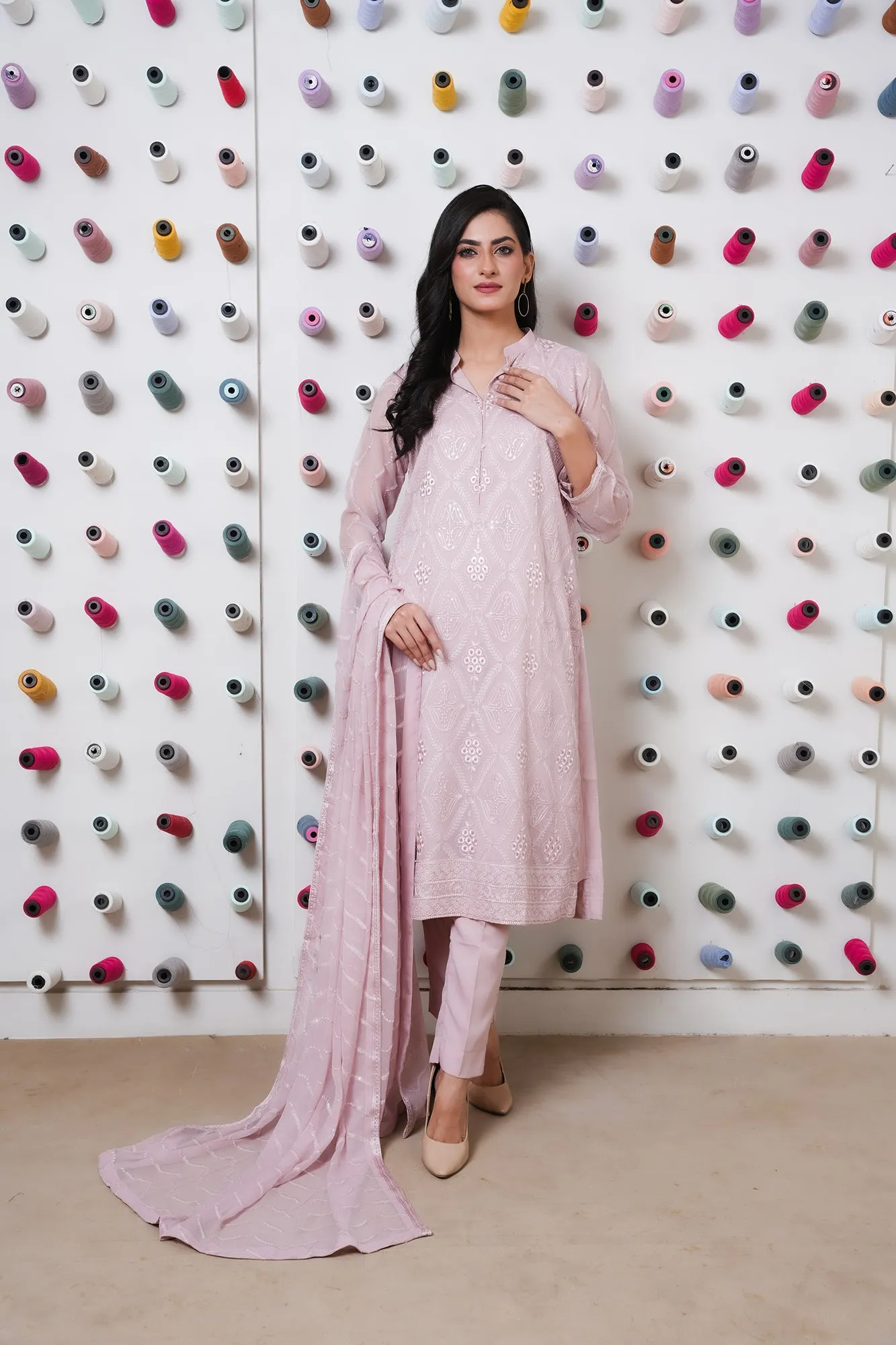Classic Tea Pink Embroidered stitched 3-piece