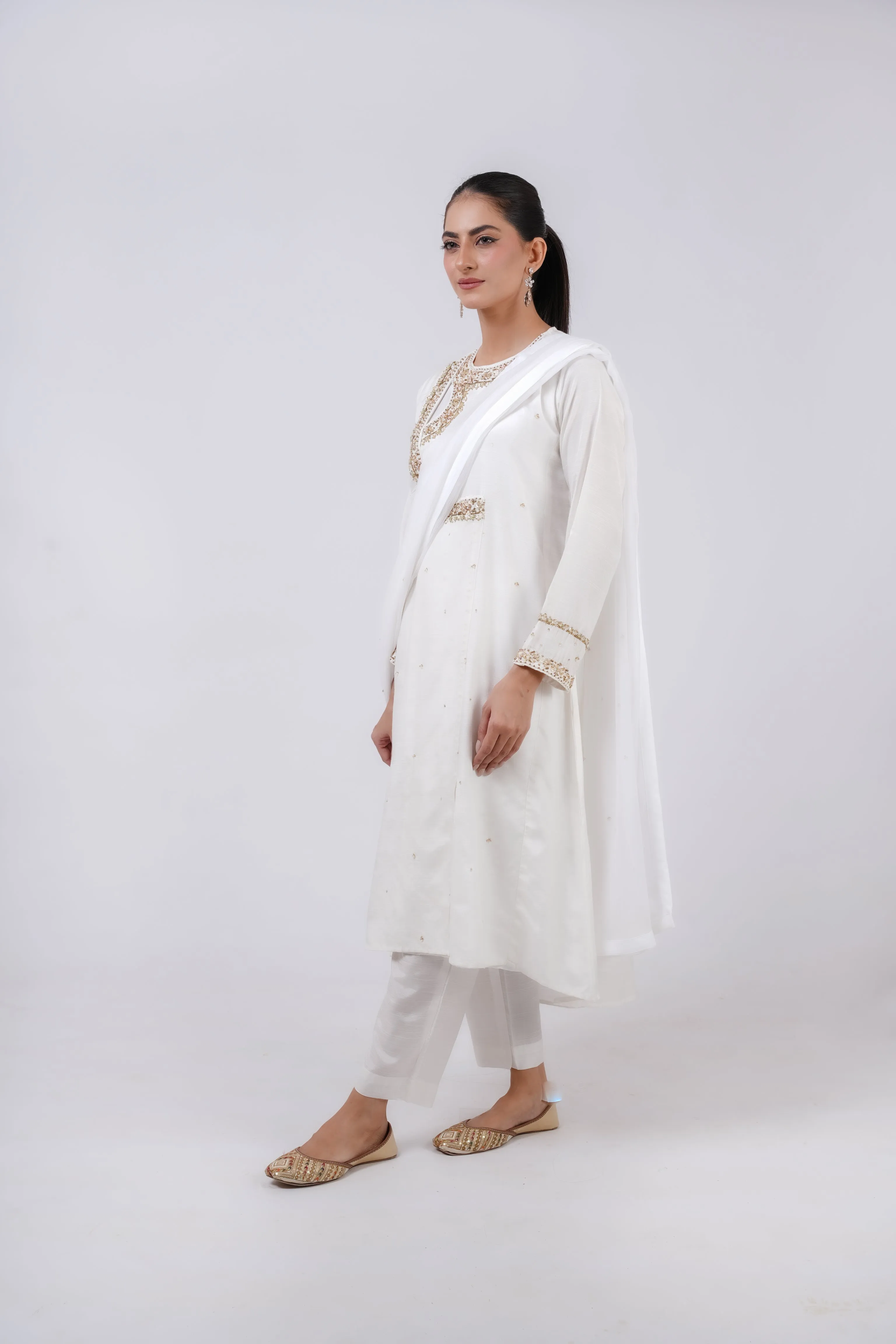 Classic White Embroidered stitched 3-piece