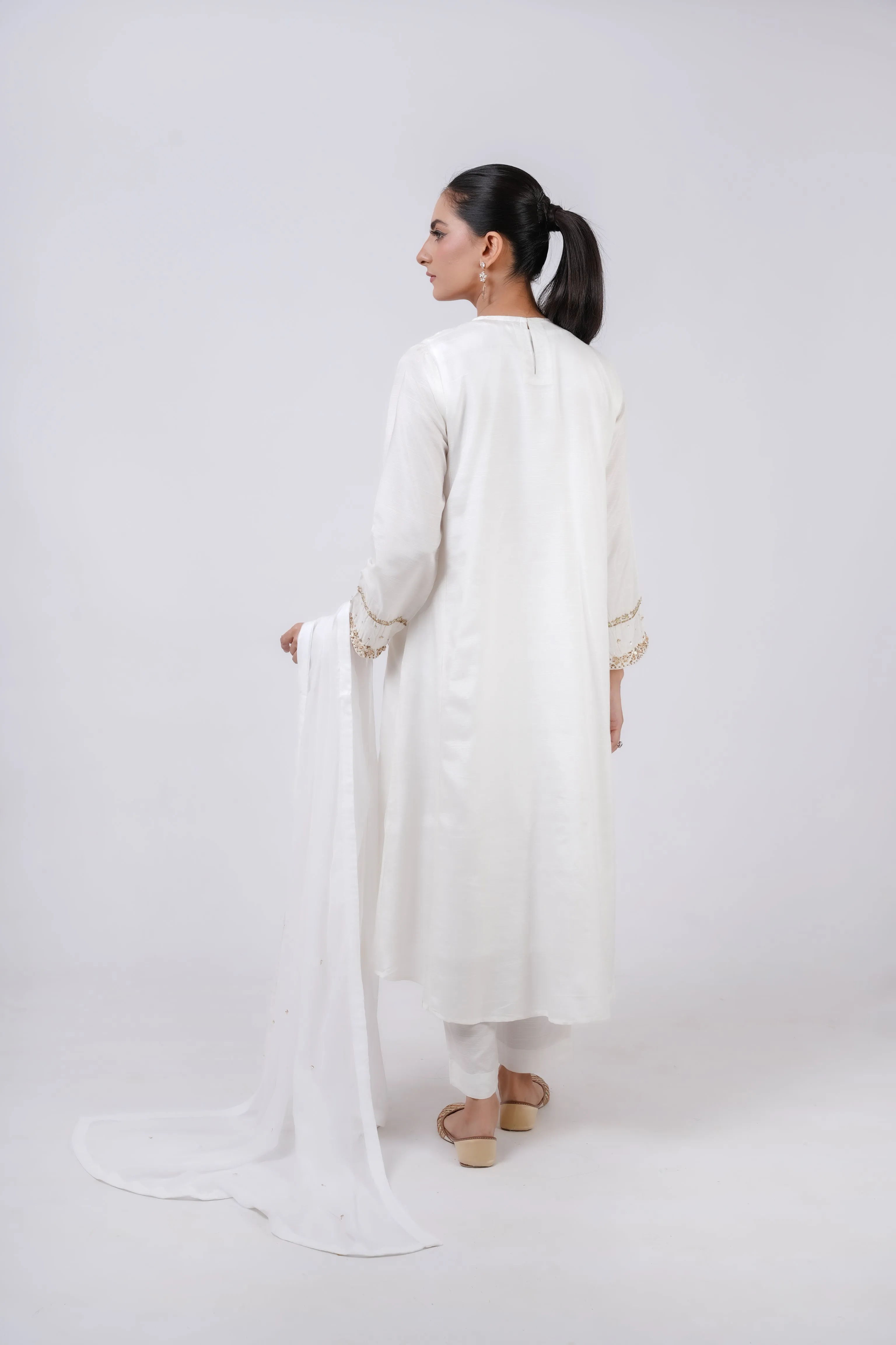Classic White Embroidered stitched 3-piece