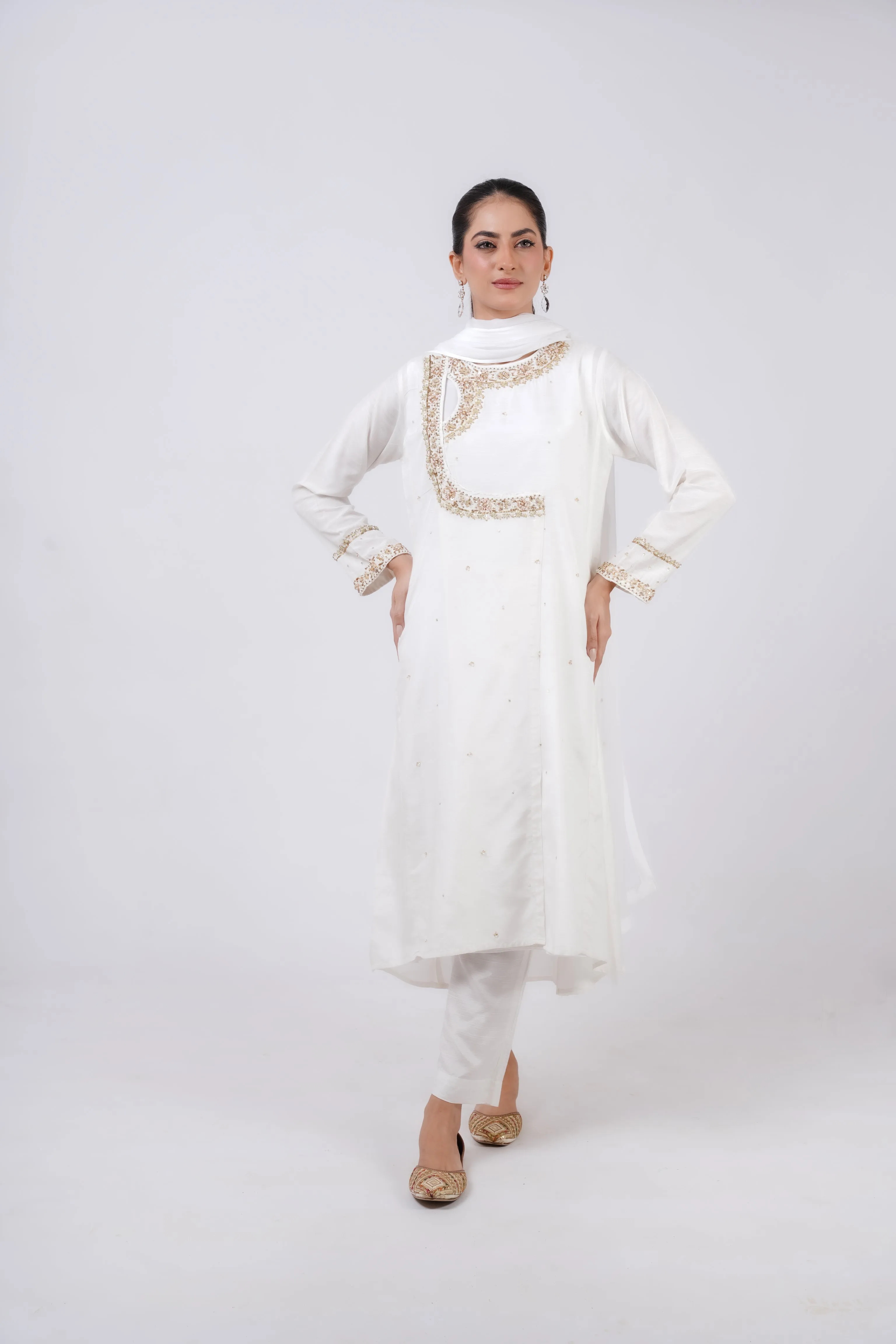 Classic White Embroidered stitched 3-piece