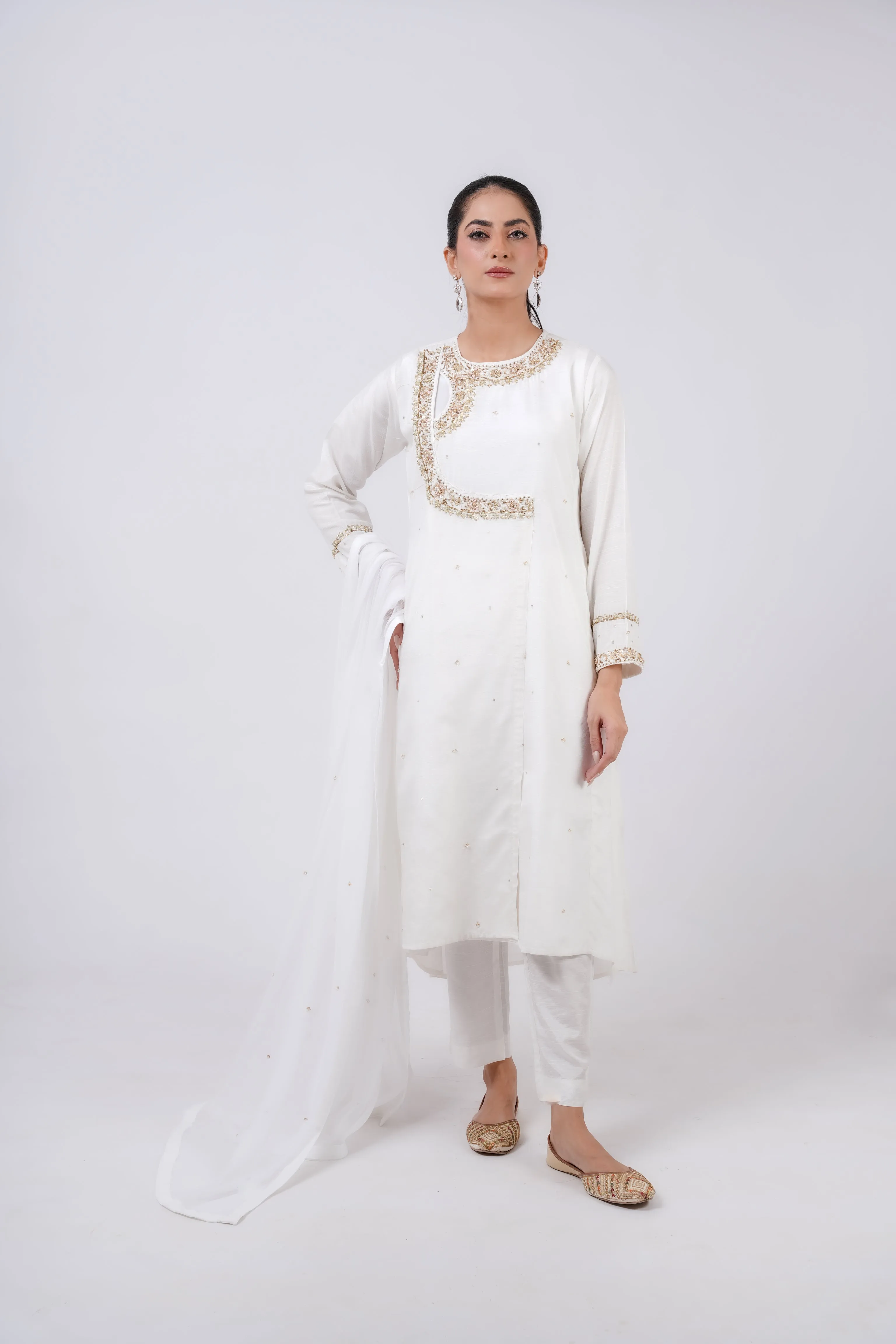Classic White Embroidered stitched 3-piece