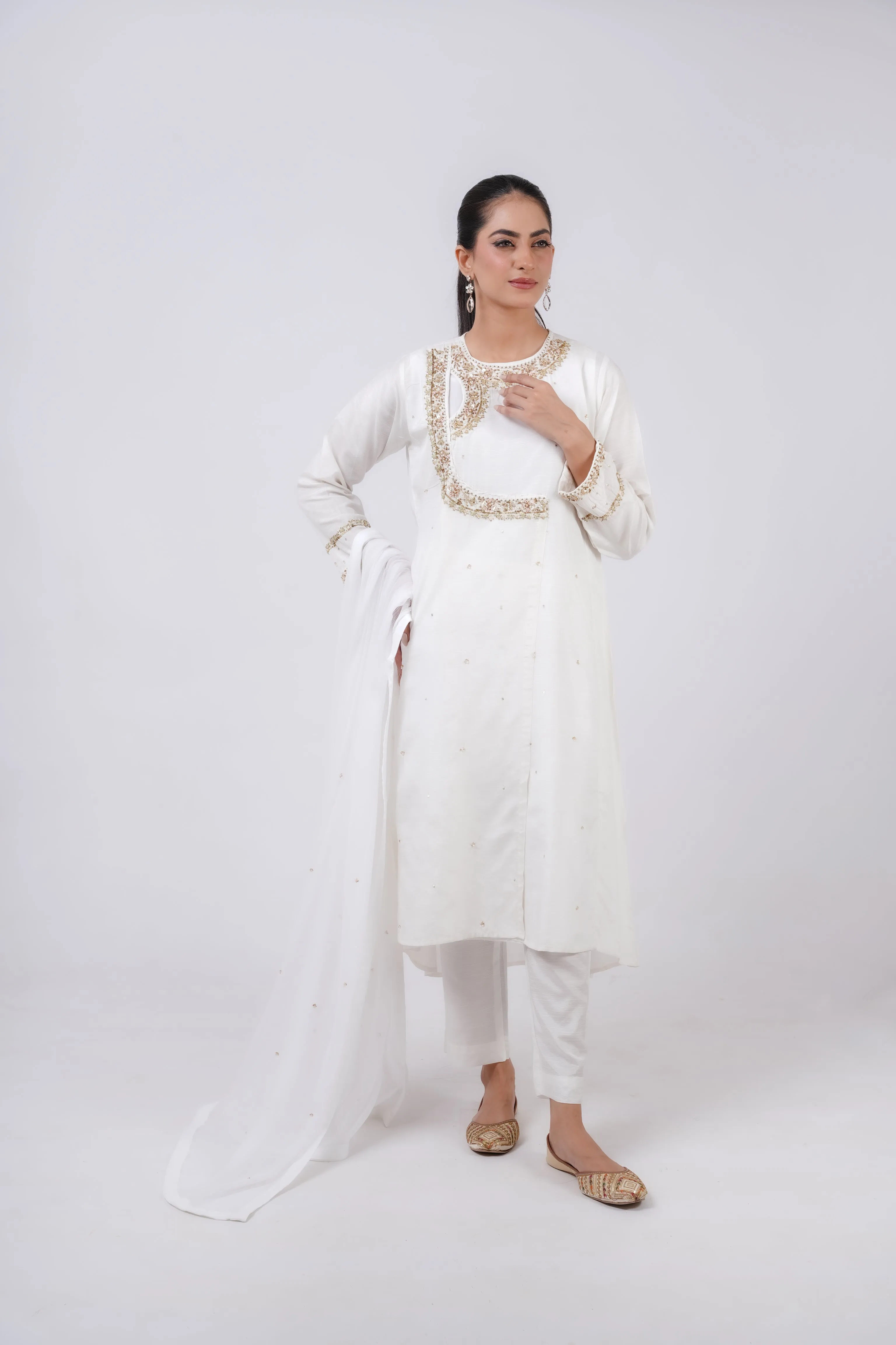 Classic White Embroidered stitched 3-piece