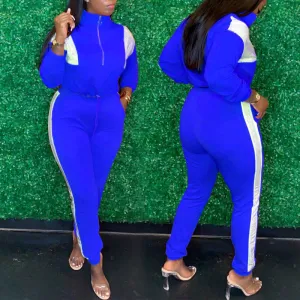 Colorblock Zipper Design Turtleneck Top & Pants Set