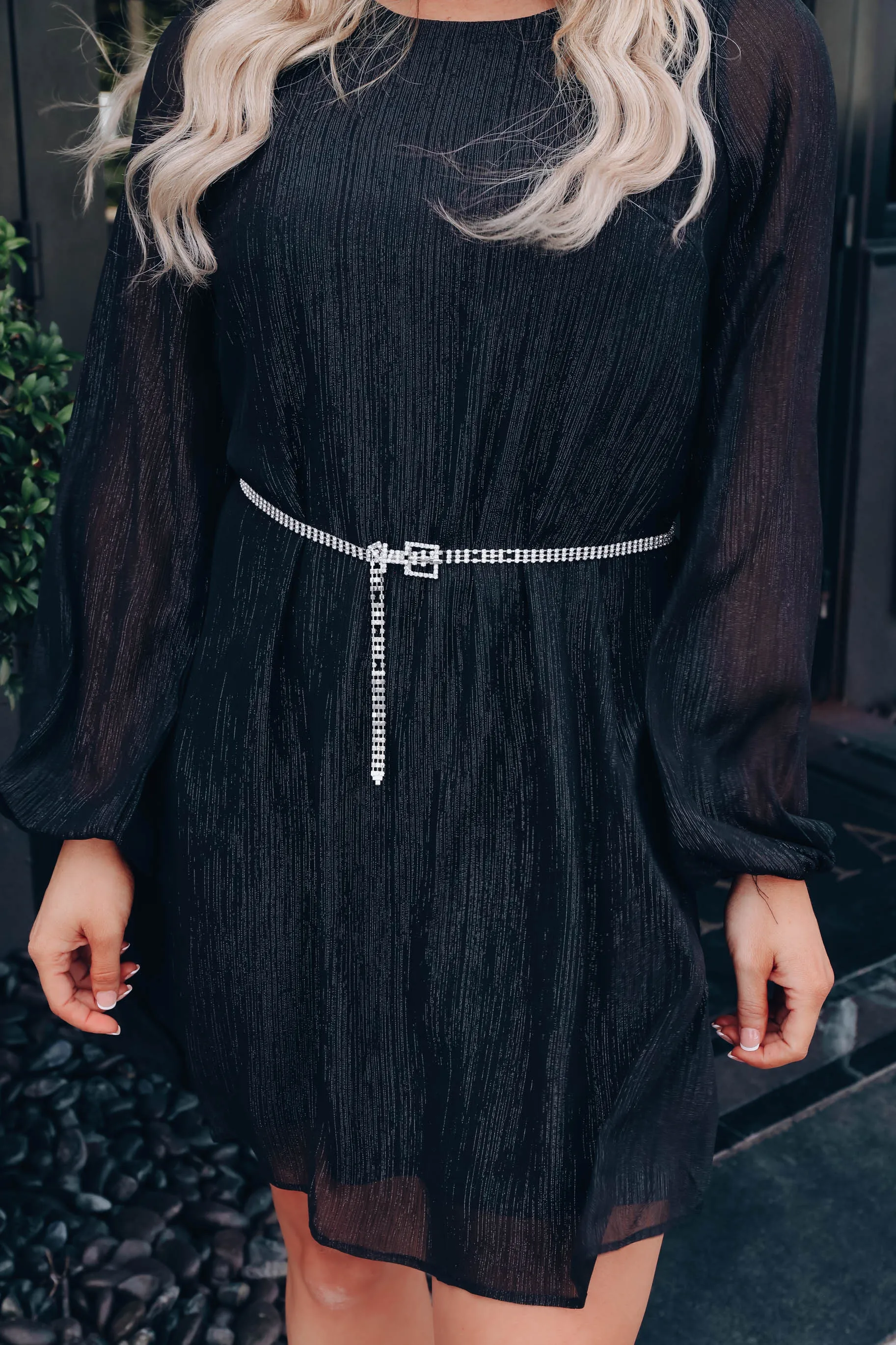 Dainty Three Line Rhinestone Belt - Silver