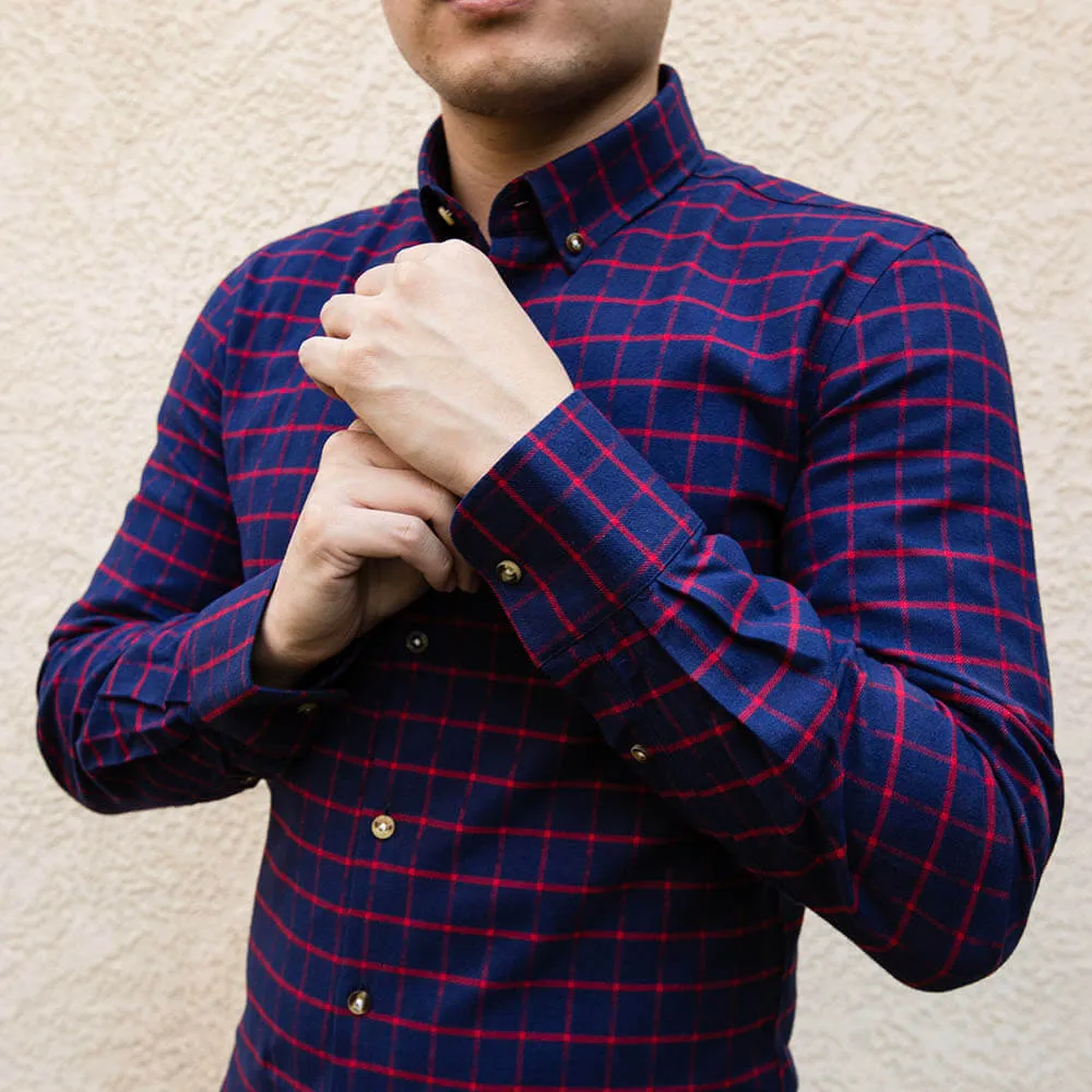 Dark Blue and Red Flannel Button Down Shirt | The Betta