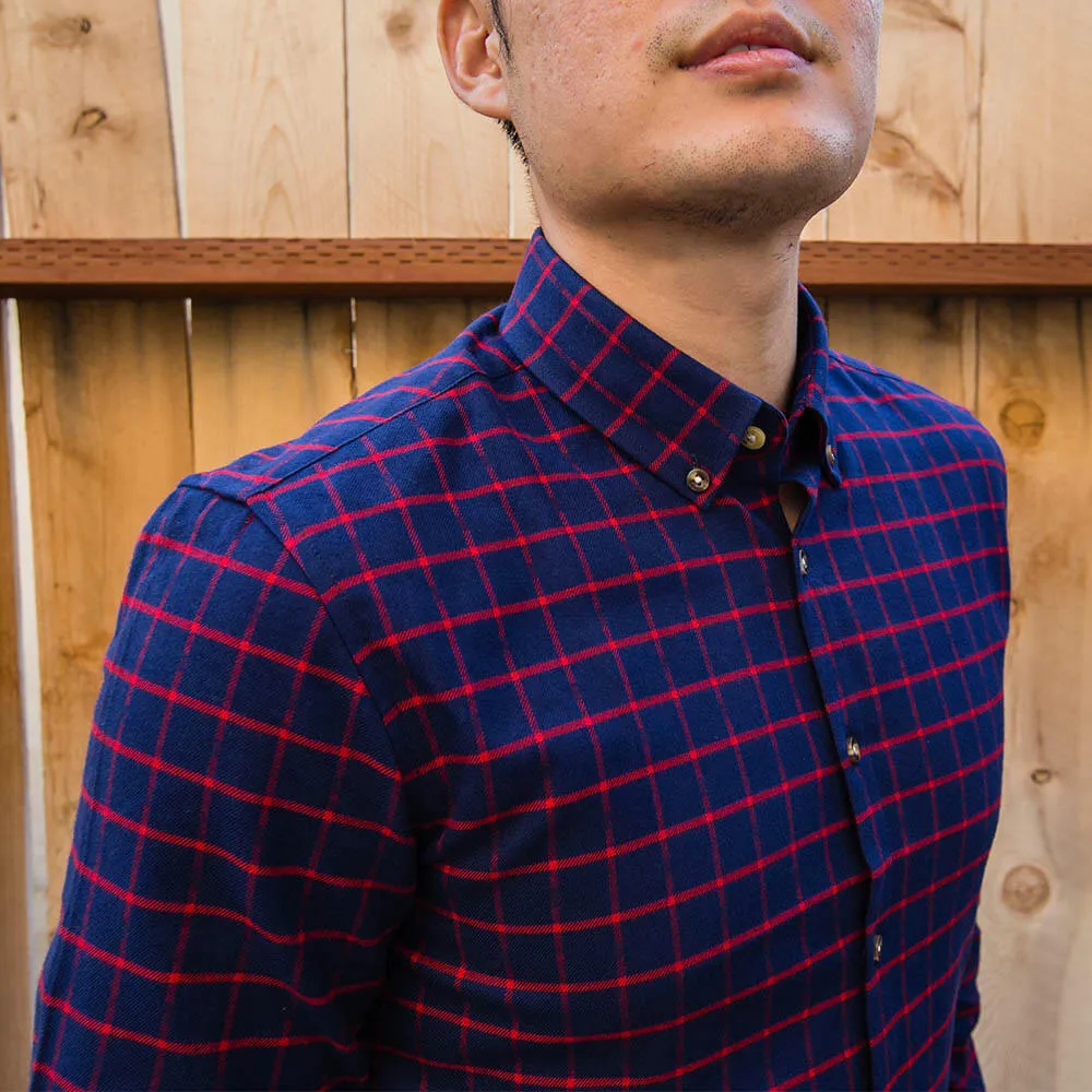 Dark Blue and Red Flannel Button Down Shirt | The Betta