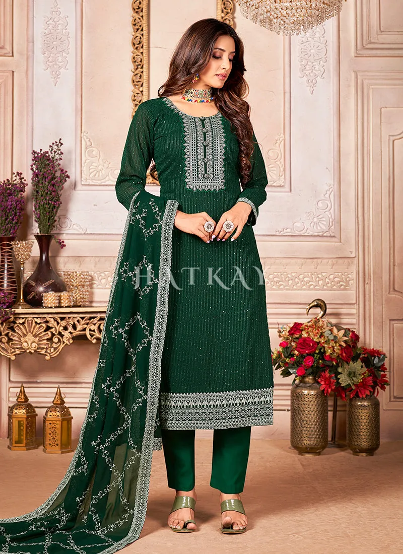 Dark Green Embroidered Ethnic Georgette Salwar Kameez