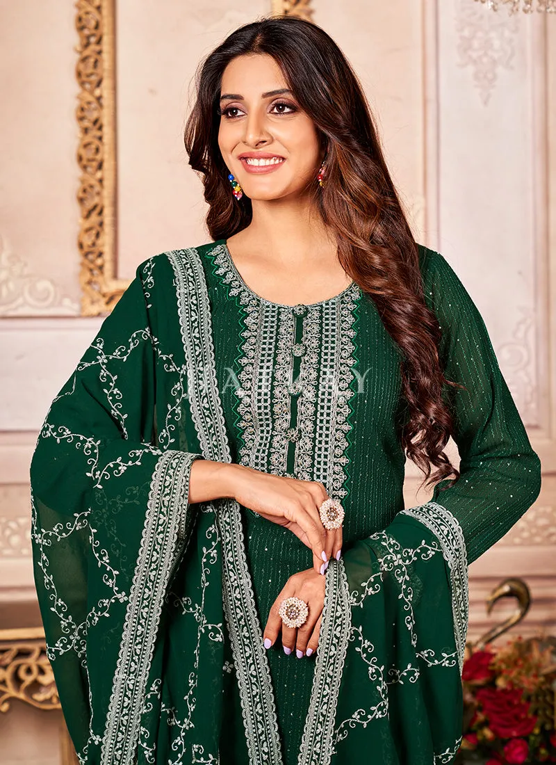 Dark Green Embroidered Ethnic Georgette Salwar Kameez