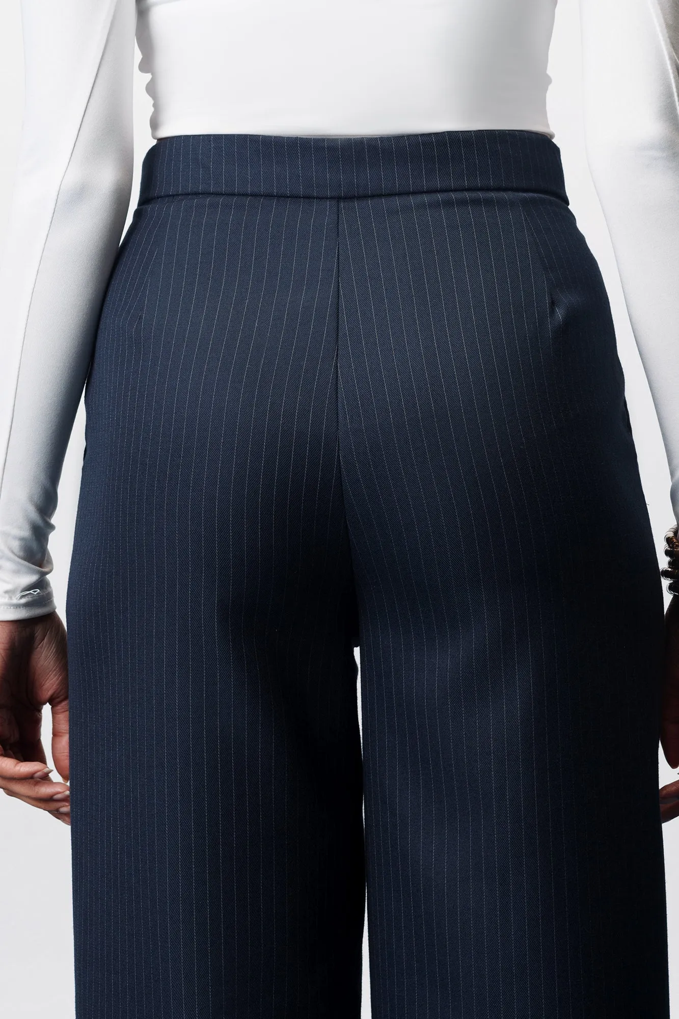 Dark Navy Straight Pinstripe Pants