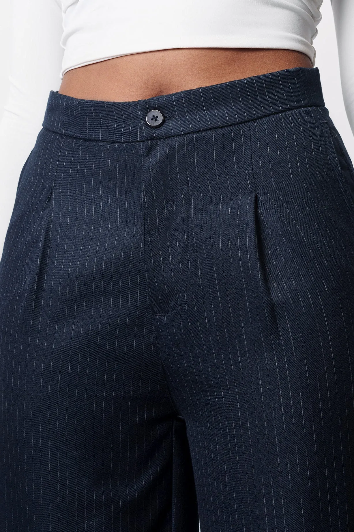 Dark Navy Straight Pinstripe Pants