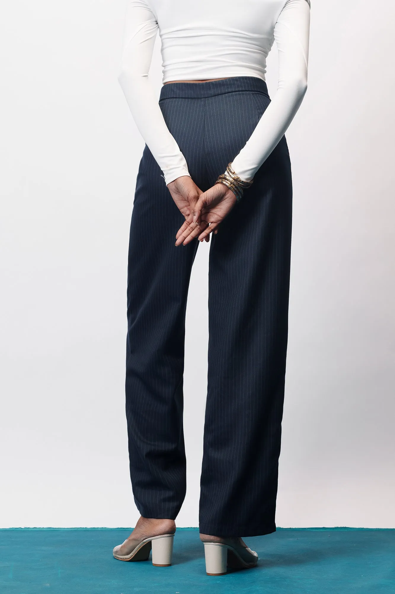 Dark Navy Straight Pinstripe Pants