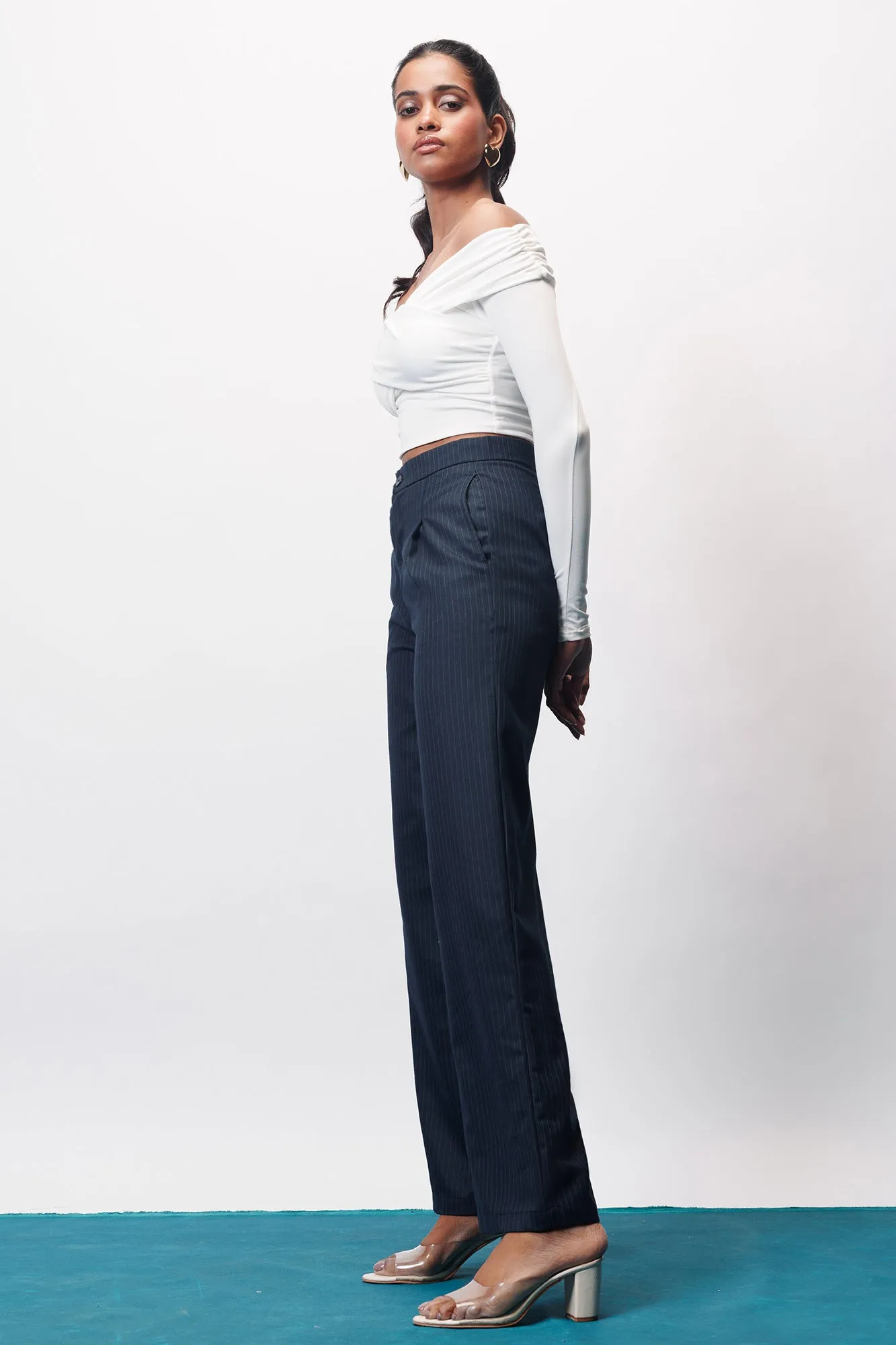 Dark Navy Straight Pinstripe Pants