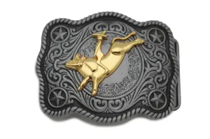 Dark Silver Metal 3D Belt Buckle Gold Bull Riding Men Cowboy Western Rodeo