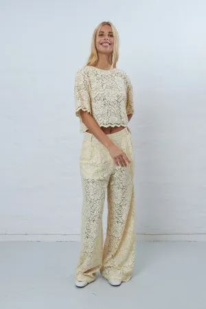 Delicate Lace Flared Pant - Vanilla/Green Tea