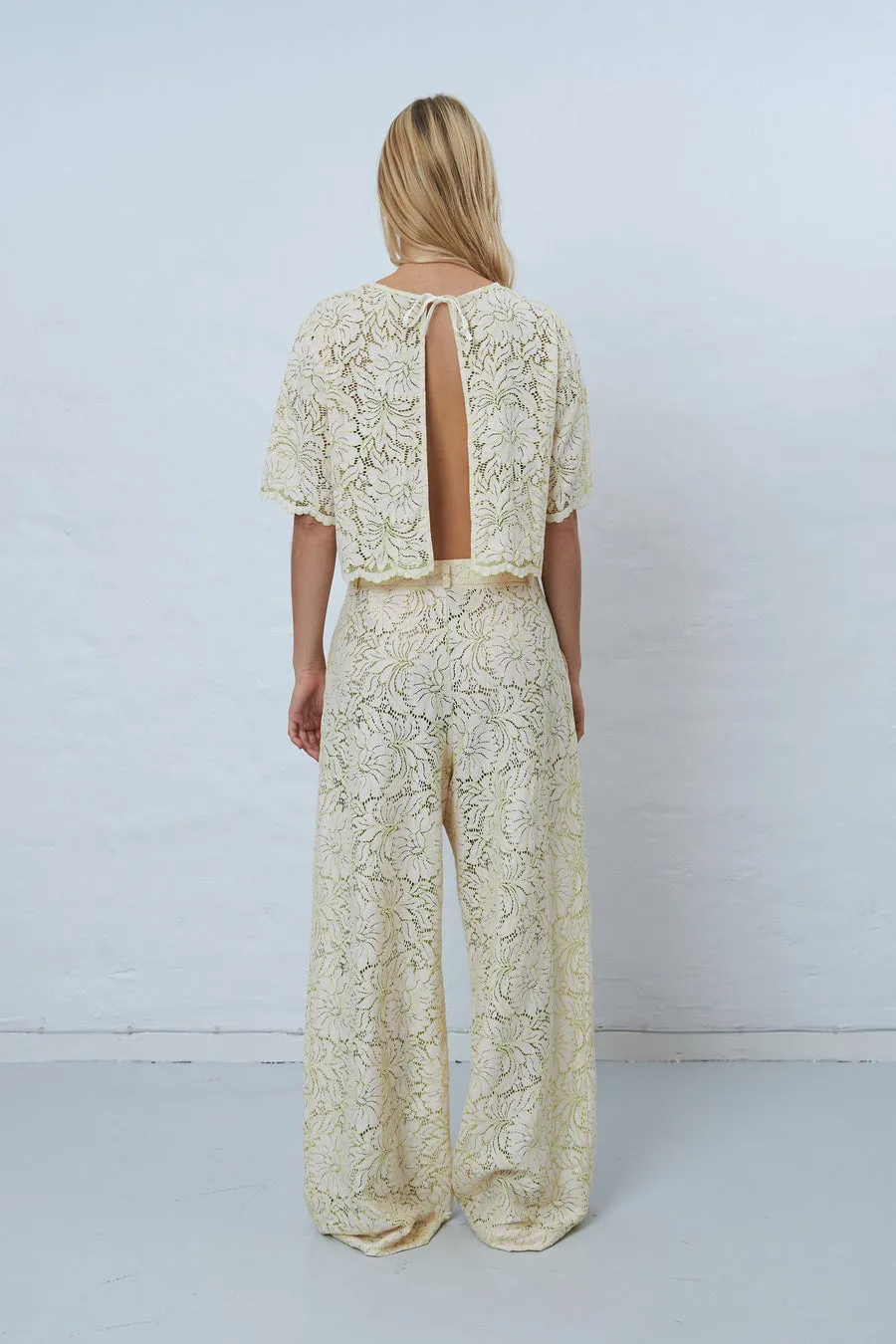 Delicate Lace Flared Pant - Vanilla/Green Tea