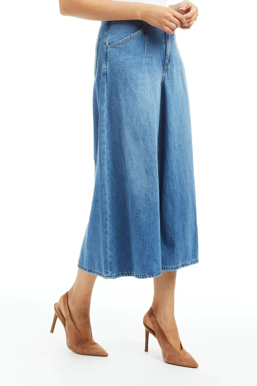 Denim Culotte with Back Buckle - Medium Wash