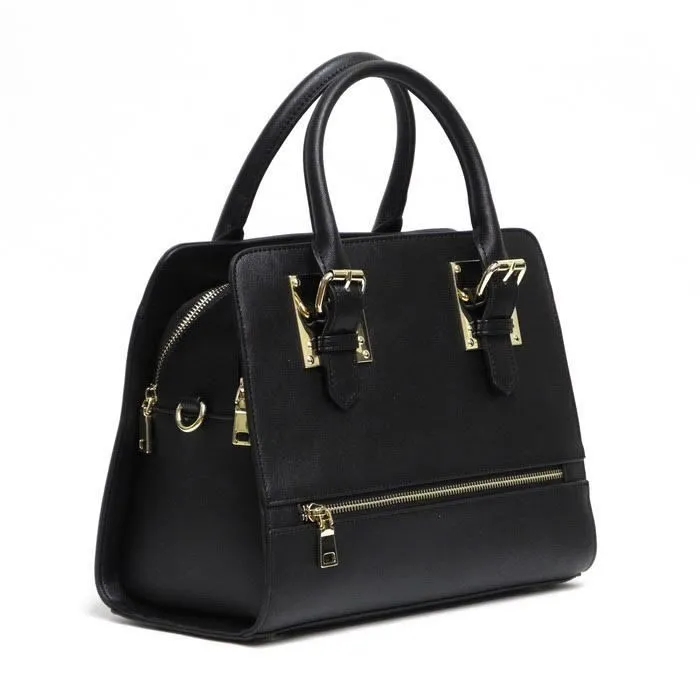Designer Inspired Black LOEM zipper dual pockets boxer shoulder Bag handbag