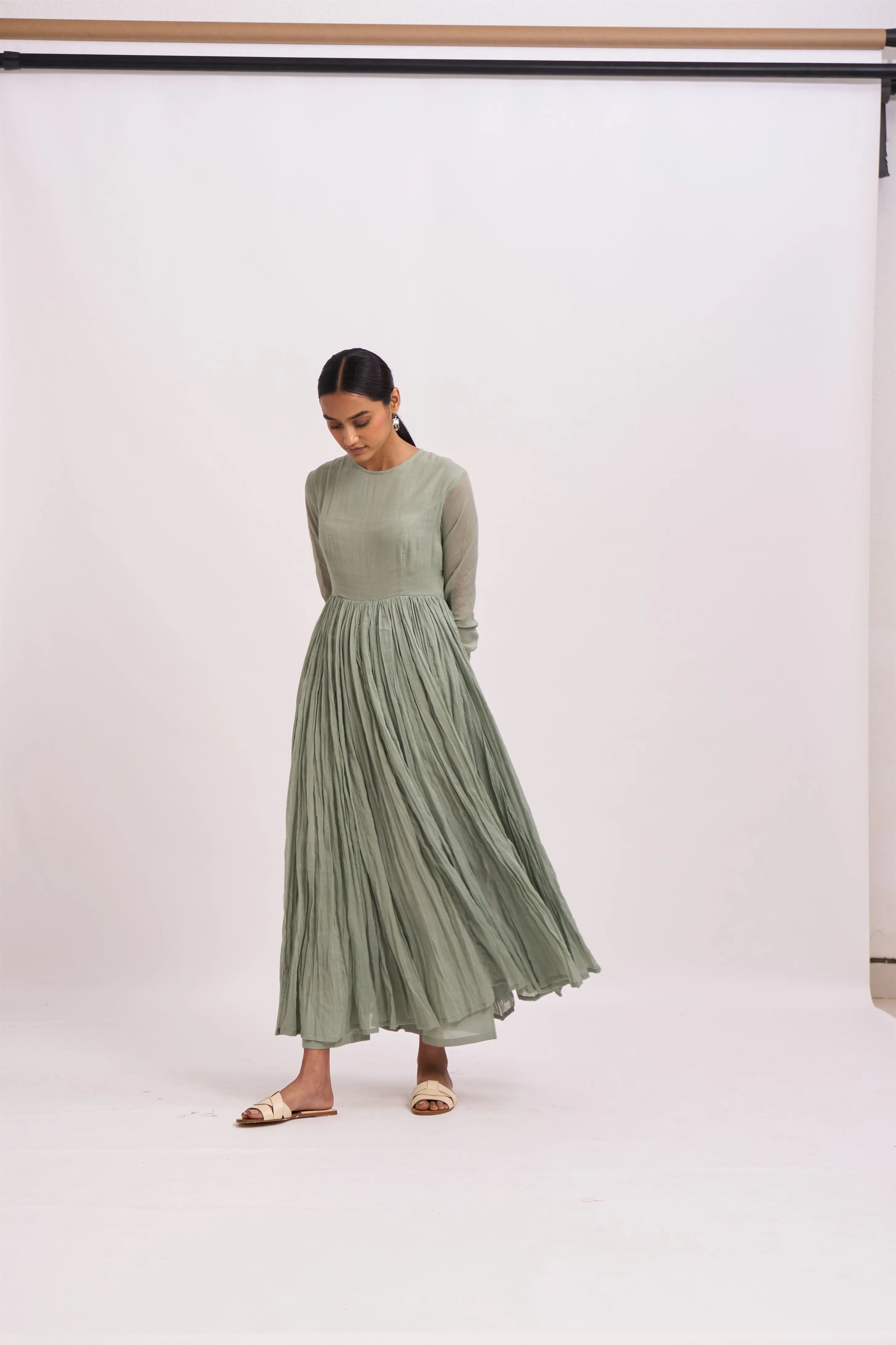 Dot   I   Ghoomar Anarkali Ibra - Set  Cotton Gauze Anarkali with Cotton Pants  Sea Green  SS24-G-6