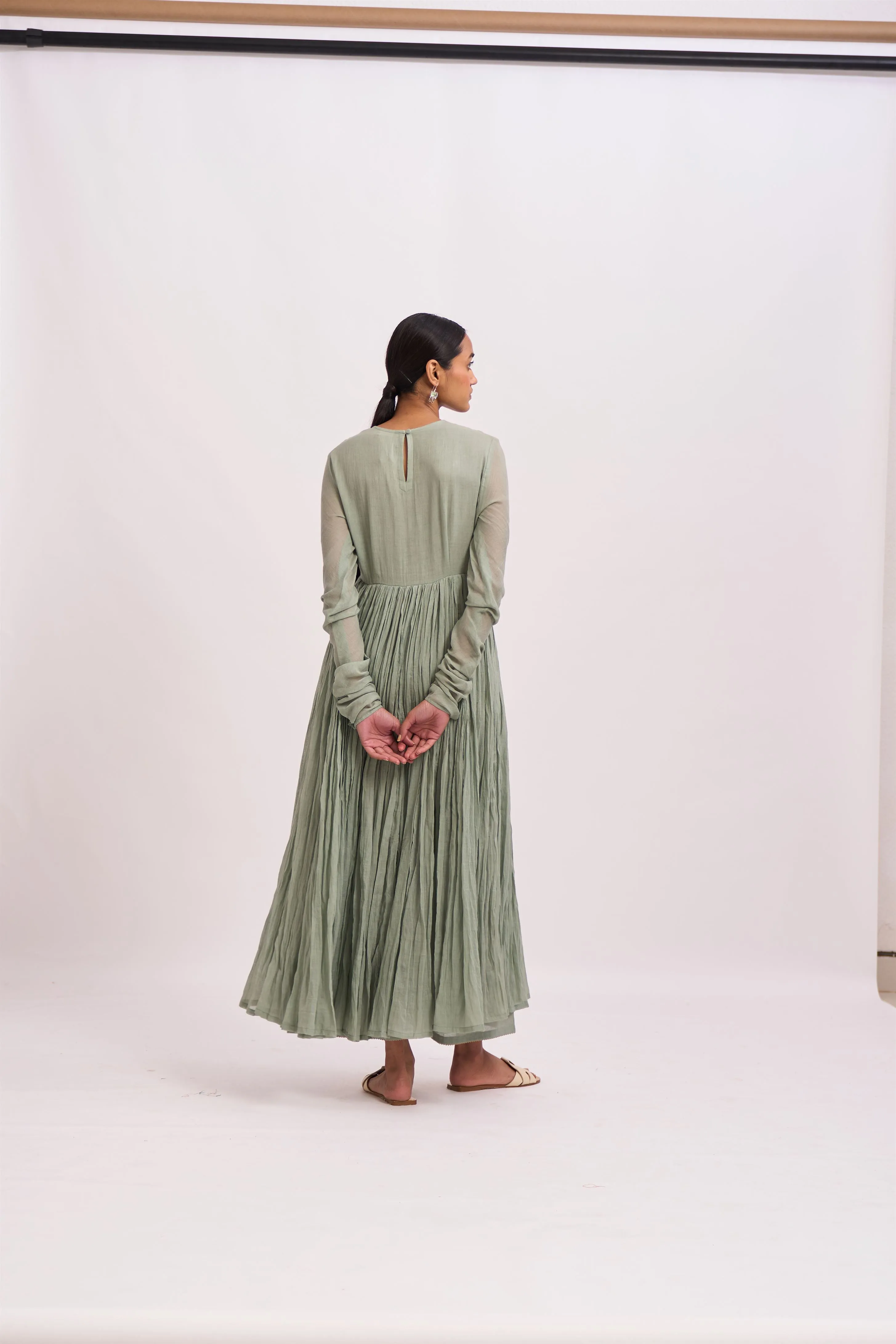 Dot   I   Ghoomar Anarkali Ibra - Set  Cotton Gauze Anarkali with Cotton Pants  Sea Green  SS24-G-6
