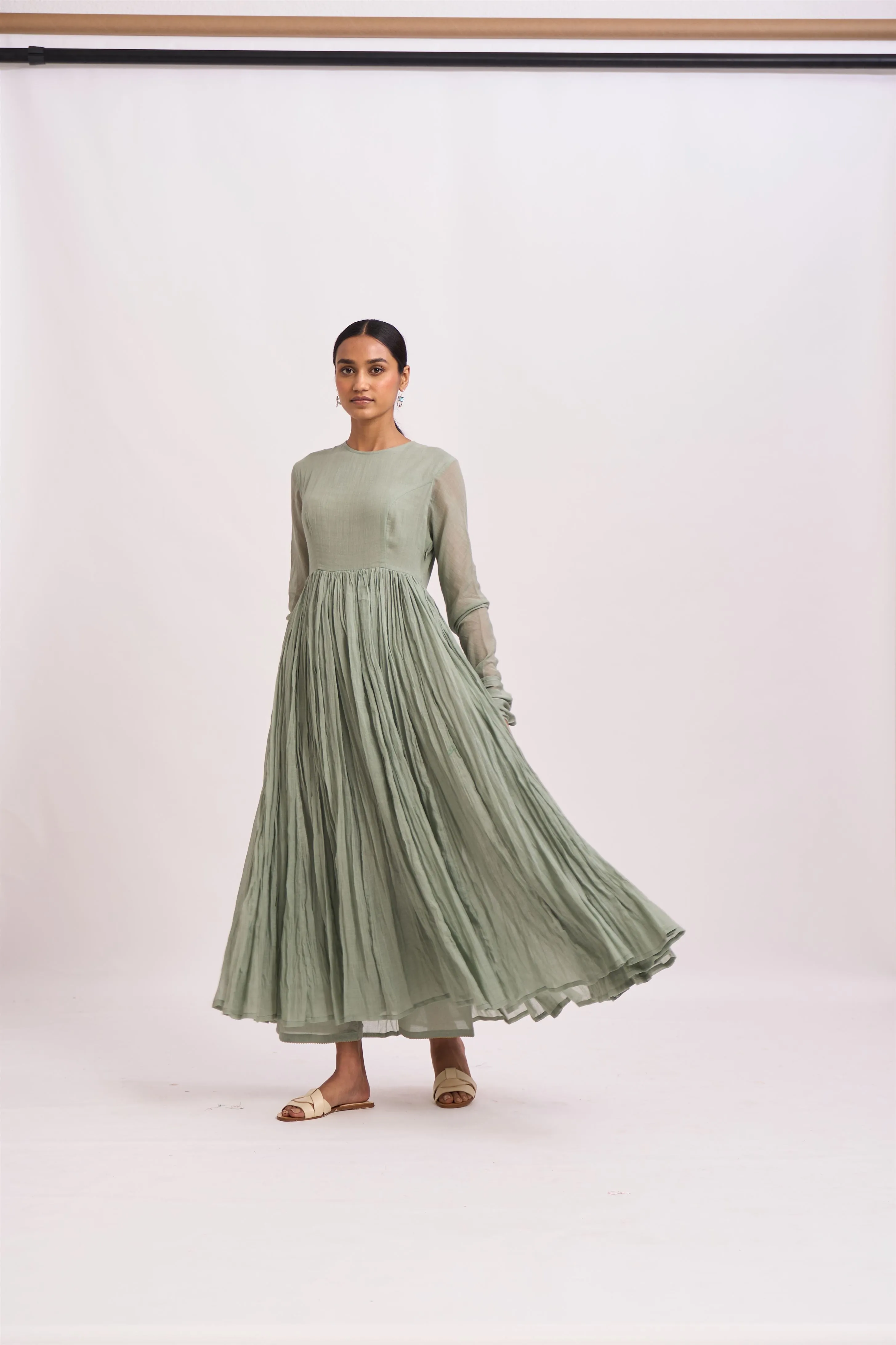 Dot   I   Ghoomar Anarkali Ibra - Set  Cotton Gauze Anarkali with Cotton Pants  Sea Green  SS24-G-6