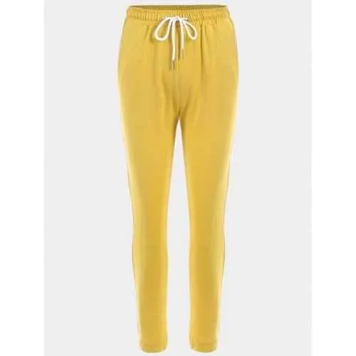 Drawstring Sports Pants - Yellow S