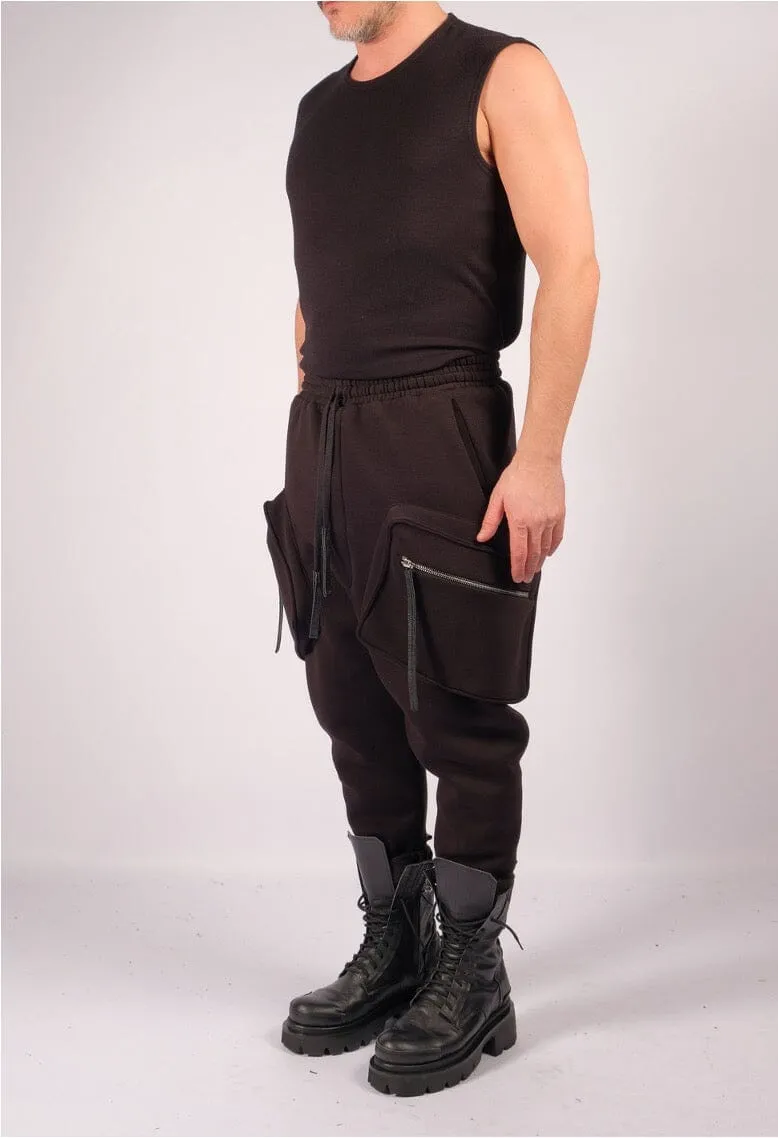 Drop Crotch Sweatshirt Trousers with Zippered Pockets
