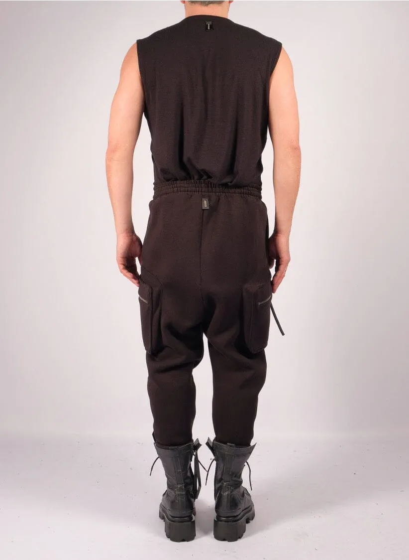 Drop Crotch Sweatshirt Trousers with Zippered Pockets