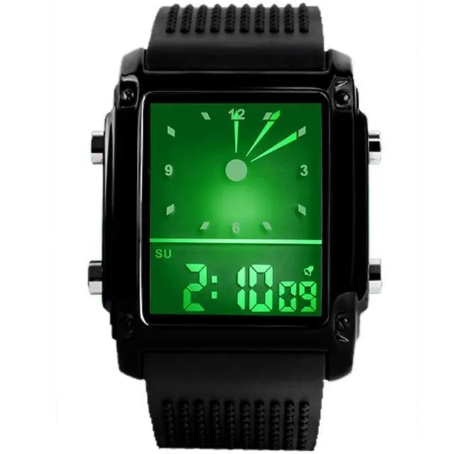 Dual Digital Quartz 30m Waterproof LED Backlight Wristwatch
