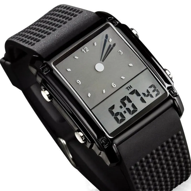 Dual Digital Quartz 30m Waterproof LED Backlight Wristwatch