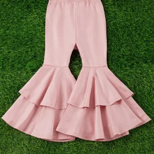 Dusty Pink Faux Leather Double Layer Bell Pants