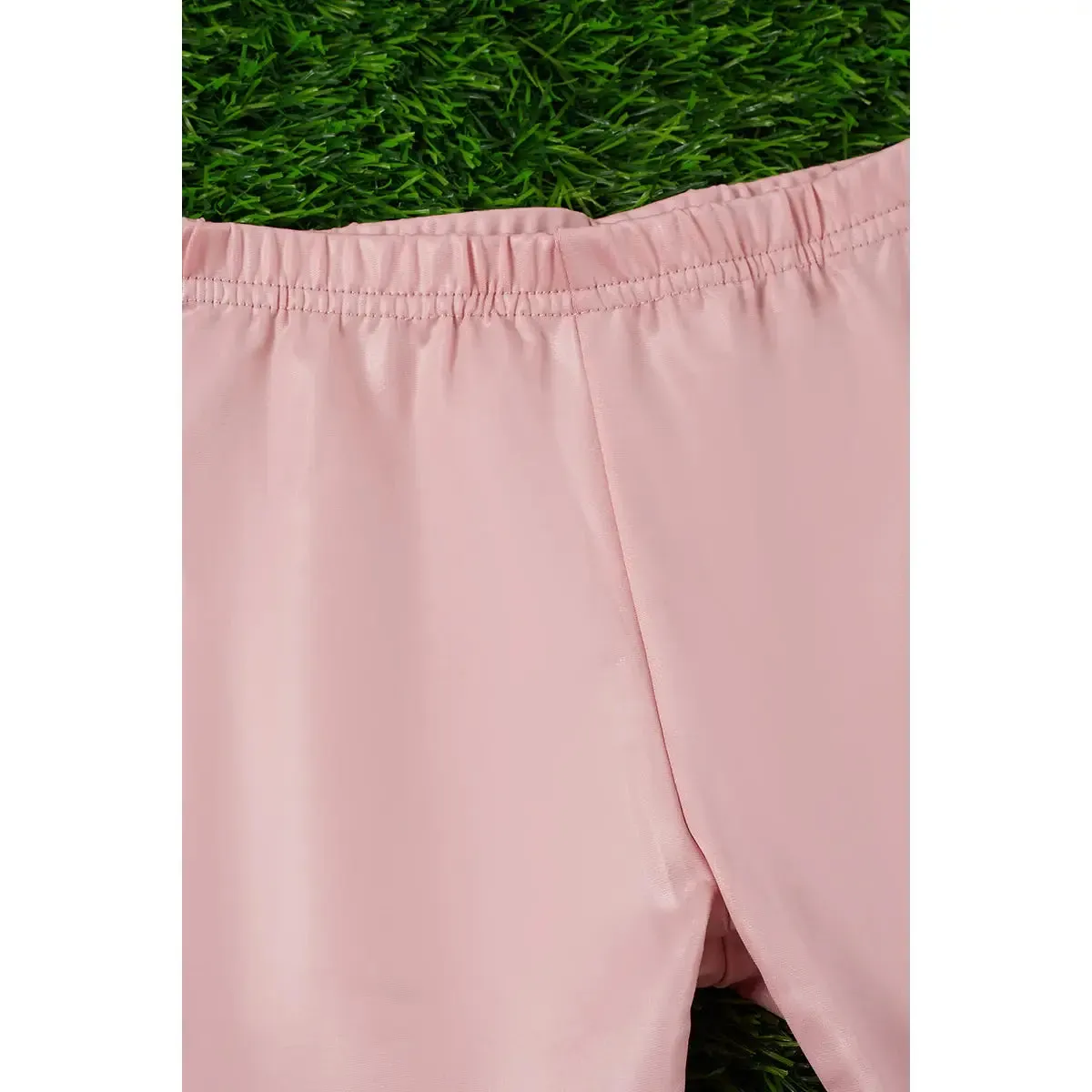 Dusty Pink Faux Leather Double Layer Bell Pants
