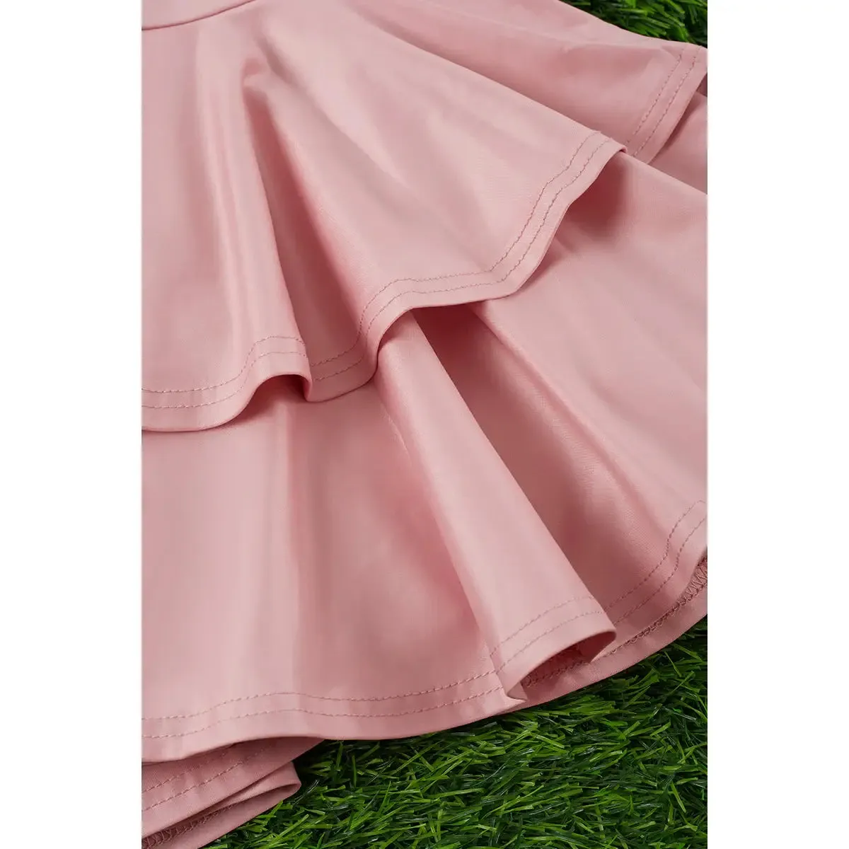 Dusty Pink Faux Leather Double Layer Bell Pants