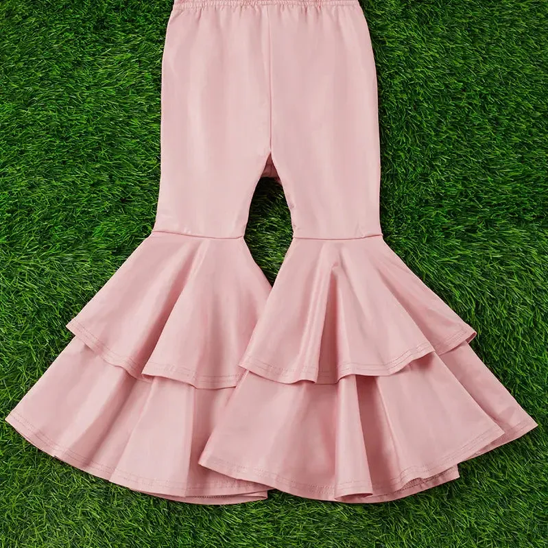 Dusty Pink Faux Leather Double Layer Bell Pants