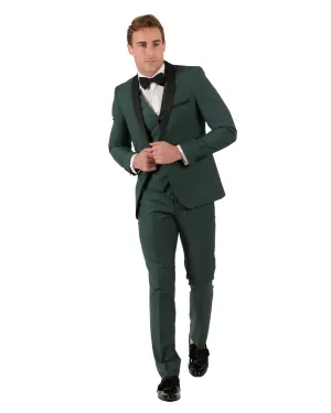 Fabio Fabrinni 2 Button Forest Green Shawl Lapel 3 Piece Slim Suit FF2SSX V-1230 FG