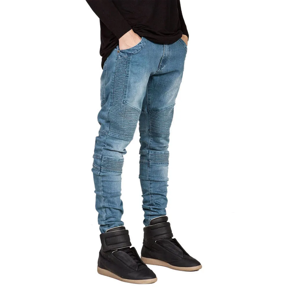 Famous Brand Men Straight Slim Fit Biker Jeans Pant Denim Trousers Jeans Men Biker Denim skinny Jeans Men