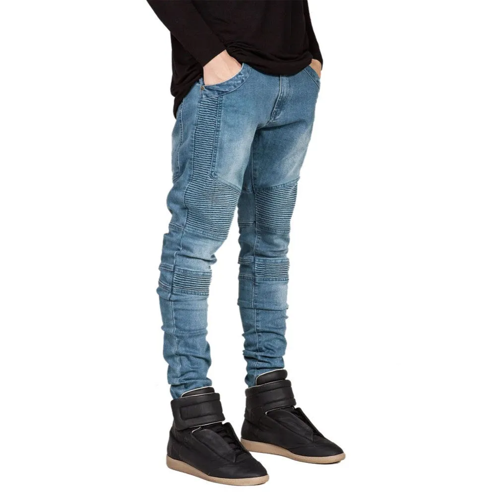 Famous Brand Men Straight Slim Fit Biker Jeans Pant Denim Trousers Jeans Men Biker Denim skinny Jeans Men