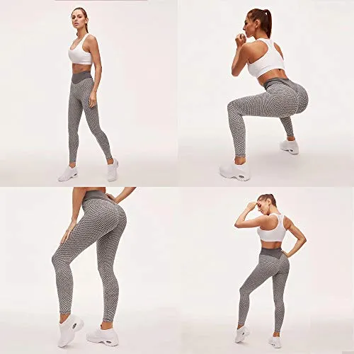Famous TikTok Leggings,Women's High Waisted Yoga Pants, Butt Lift Body Shaper Yoga Leggings Tummy Control Slimming Booty Leggings Workout Running Tights (Gray, S)