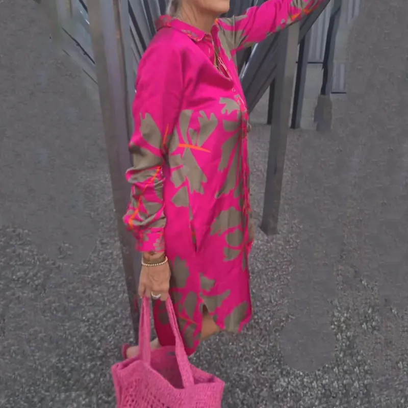 Fashion Printed Glossy Pink Dress for Plus Size Women