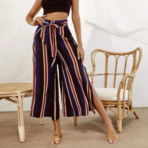 Fashion Striped Sexy Split Side-Leg Pants