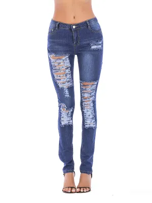 Fashion Women Shredded Denim Trousers